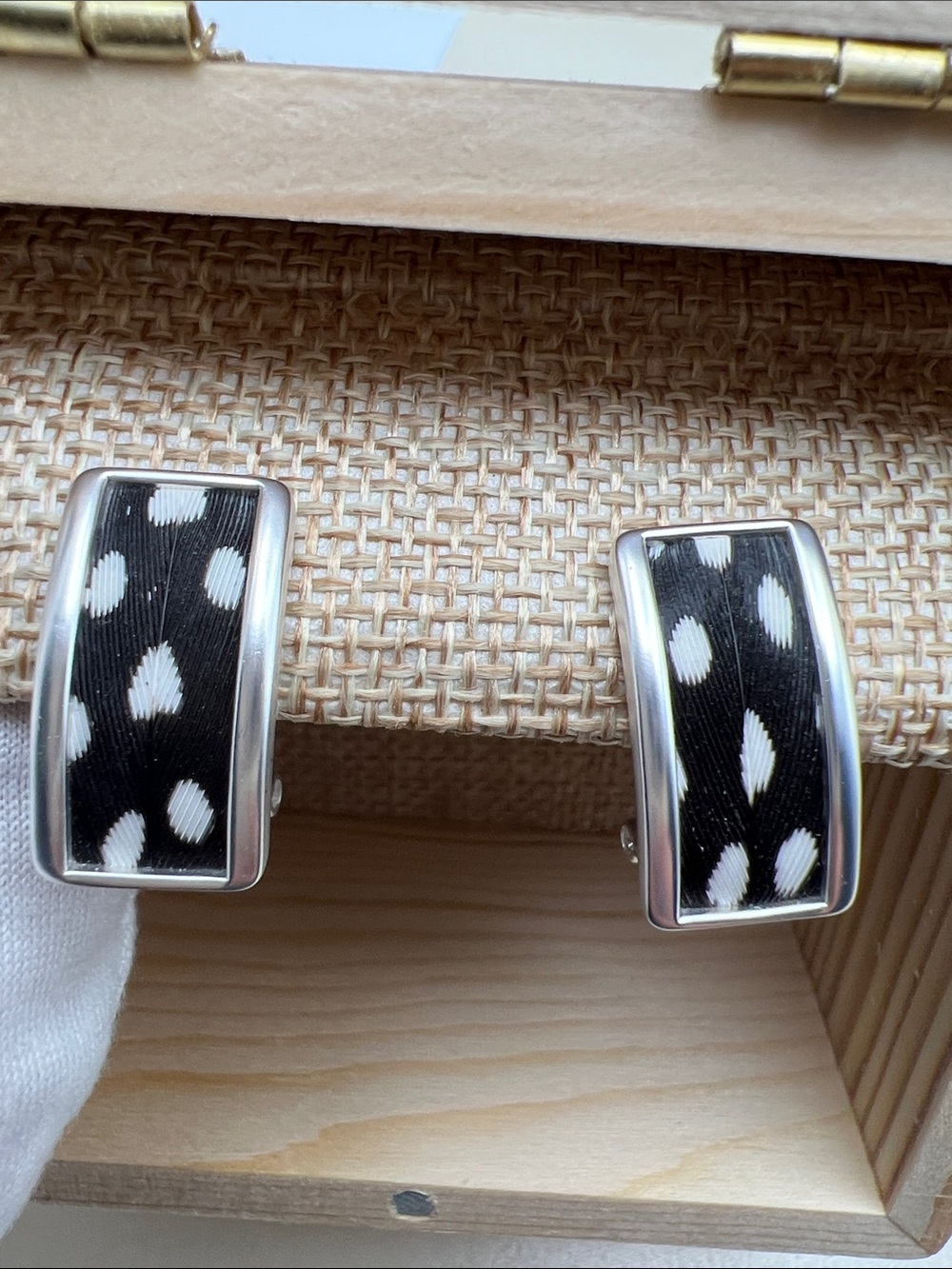Brackish Blackwood Village Guinea Feathers Silver Rectangular Stud Earrings - Picture 15 of 17